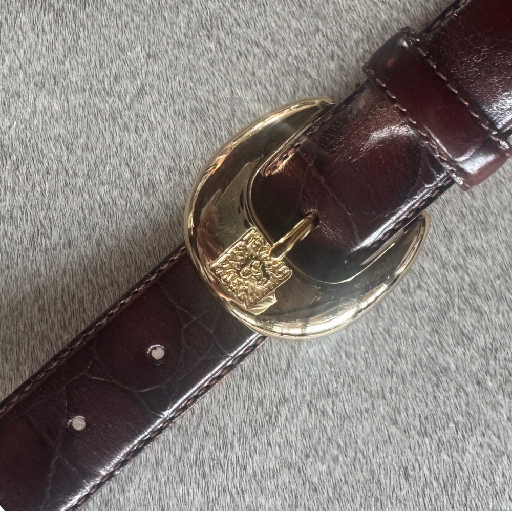Anne Klein Croc Embossed Leather Gold Metal Buckle Belt from Anne Klein 3X VGC